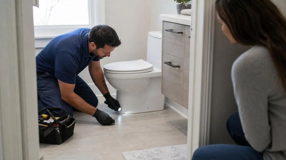 Water Around Toilet Base: Stop Use and Trace the Pattern